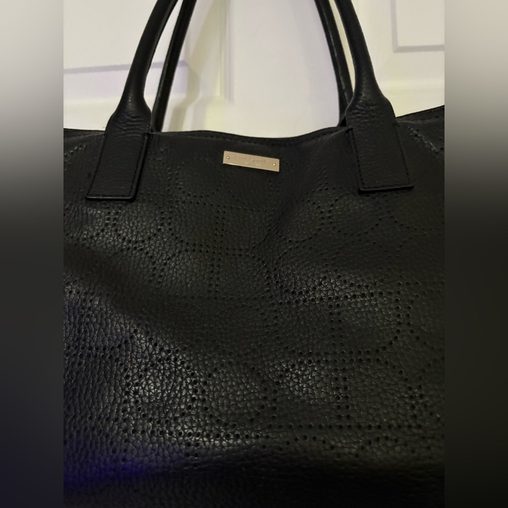 EUC Kate Spade Noel Rue Black Tote Perforated Pebbled Leather Handbag - Picture 2 of 15